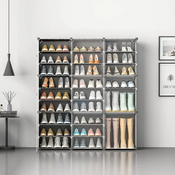 US Shoe Rack Large Capacity Boot Storage 12 Cube Organzie Modular DIY Plastic 6 Tier 24-96 Pairs of Shoe Tower Cabine - Image 3