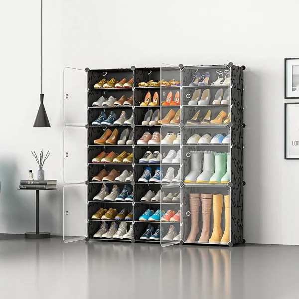 US Shoe Rack Large Capacity Boot Storage 12 Cube Organzie Modular DIY Plastic 6 Tier 24-96 Pairs of Shoe Tower Cabine - Image 4