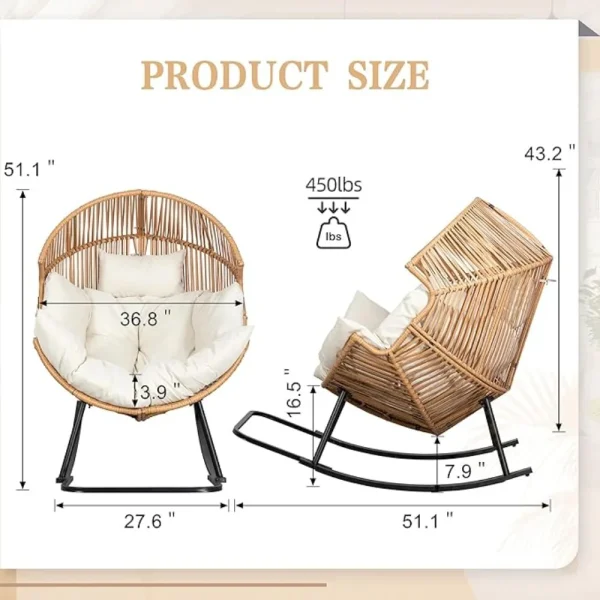 Wicker Egg Chair PE Rattan Chair with Cushion,Oversized Patio Lounge Chair for Outdoor, Indoor, Balcony, Backyard, Garden, Beige - Image 2