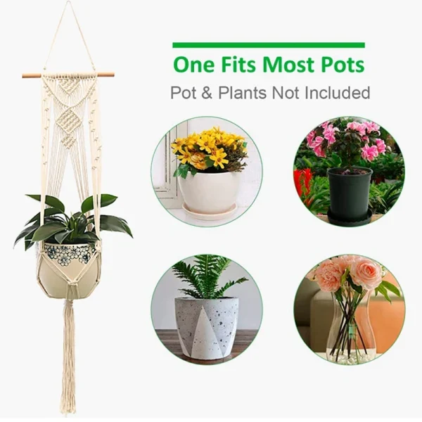 Hanging Plant Handmade Macrame Plant Hanger Flower Pot Planter Hanger Wall Decor Courtyard Garden Hanging Planter Hanging Basket - Image 5