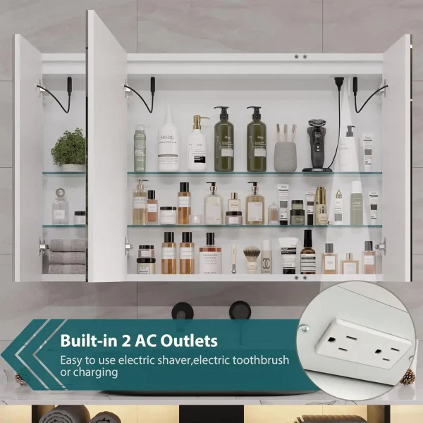 Medicine Cabinets with Mirrors and Led Lights 39.4''x23.6'' Wall Bathroom Mirror with Storage and Charging Station Wall Mounted - Image 6