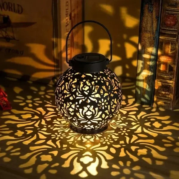 LED Solar Lantern Light Hollow Wrought Iron Projection Light Hanging Lamps Outdoor Waterproof Yard Garden Art Decoration - Image 3