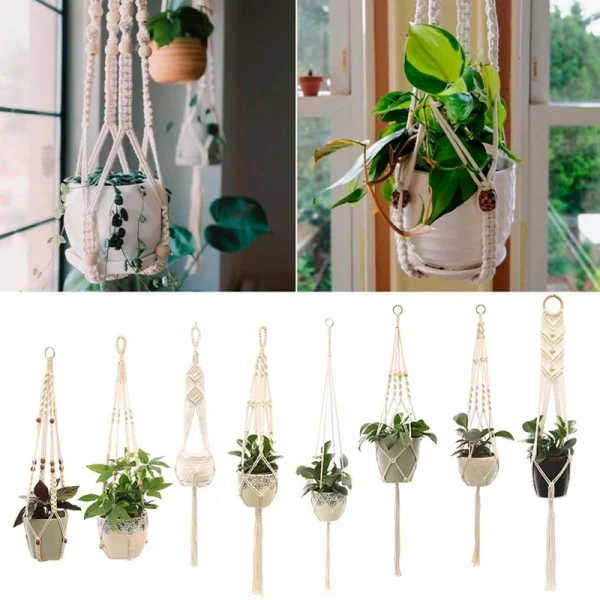 Hanging Plant Handmade Macrame Plant Hanger Flower Pot Planter Hanger Wall Decor Courtyard Garden Hanging Planter Hanging Basket - Image 4