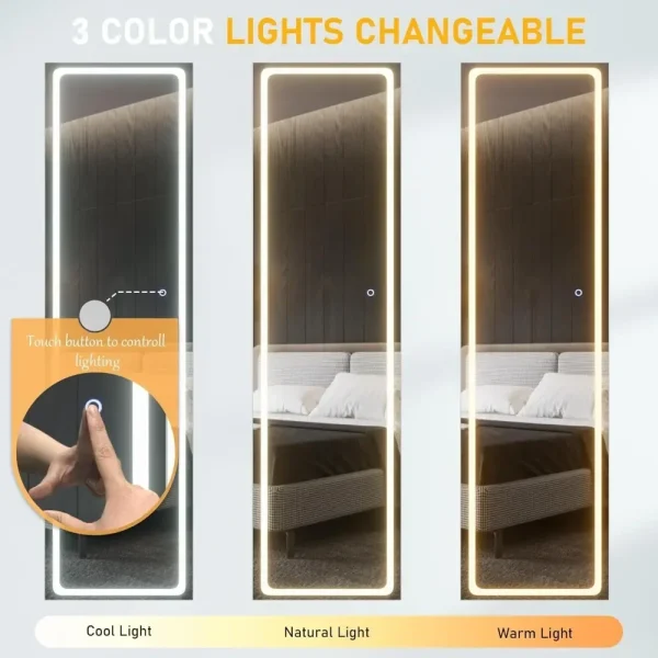 LED Mirror Jewelry Cabinet Standing, with Full-Length Mirror and Adjustable LED Lights, Lockable Jewelry Armoire, 360° Swivel - Image 2